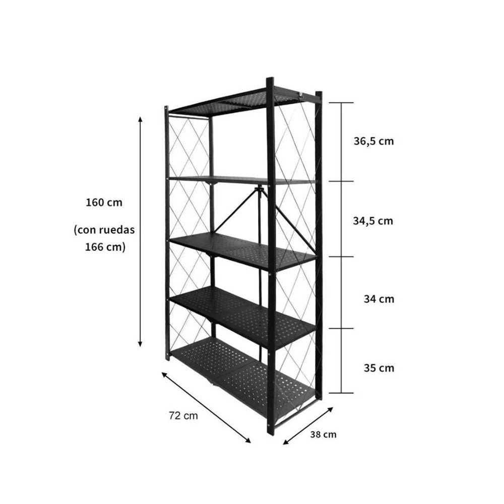 Estante Plegable Negro 5 repisas | Grande